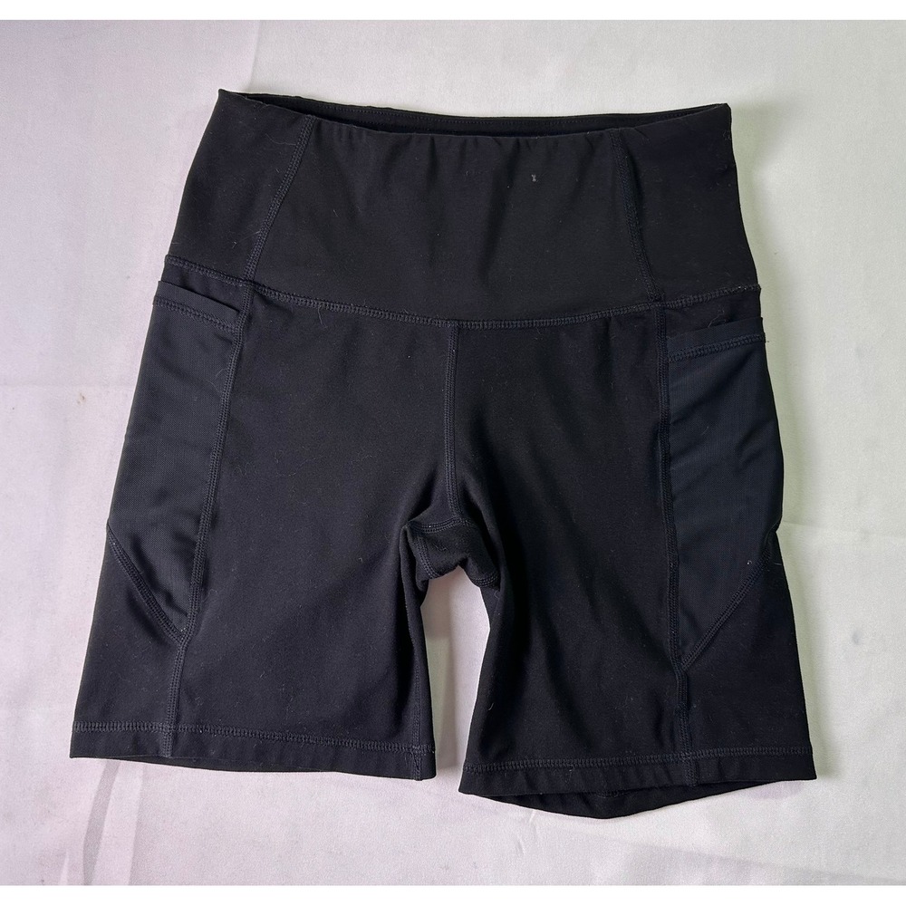 Reebok Women's High Waisted Biker Shorts Black Mesh Pockets Athletic Yoga Small